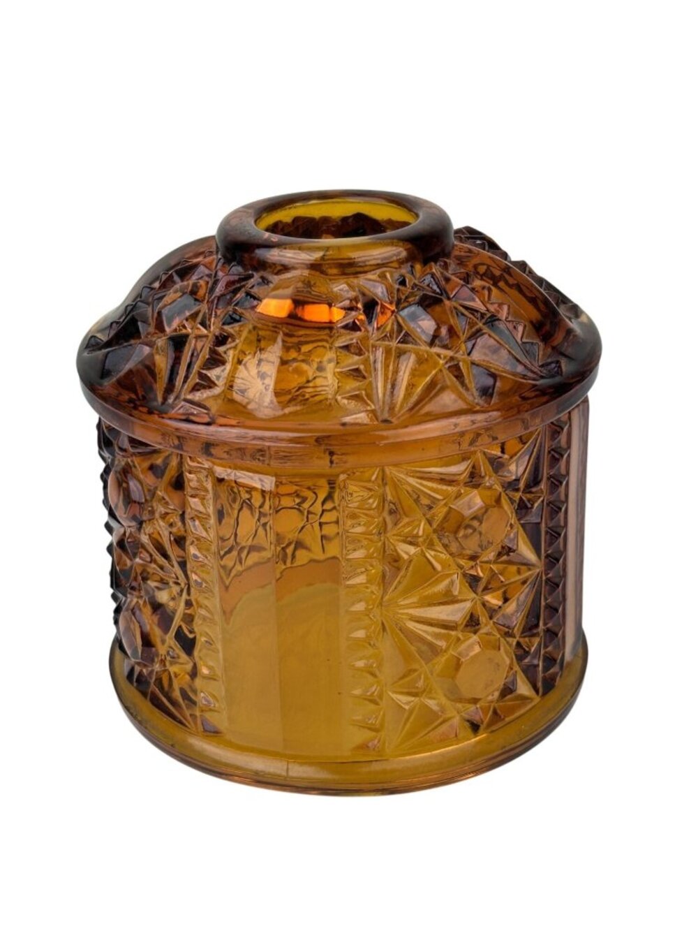 Indiana Glass Amber Fairy Lamp TOP ONLY Stars and Bars Replacement Vintage READ